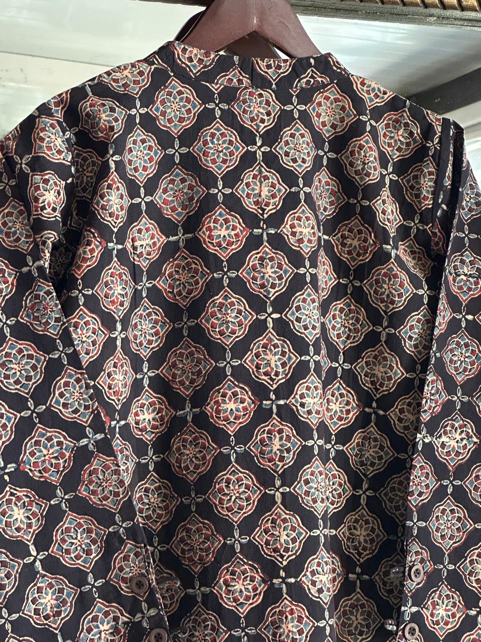 Black Ajrak Multi Shade Cotton Short Kurta