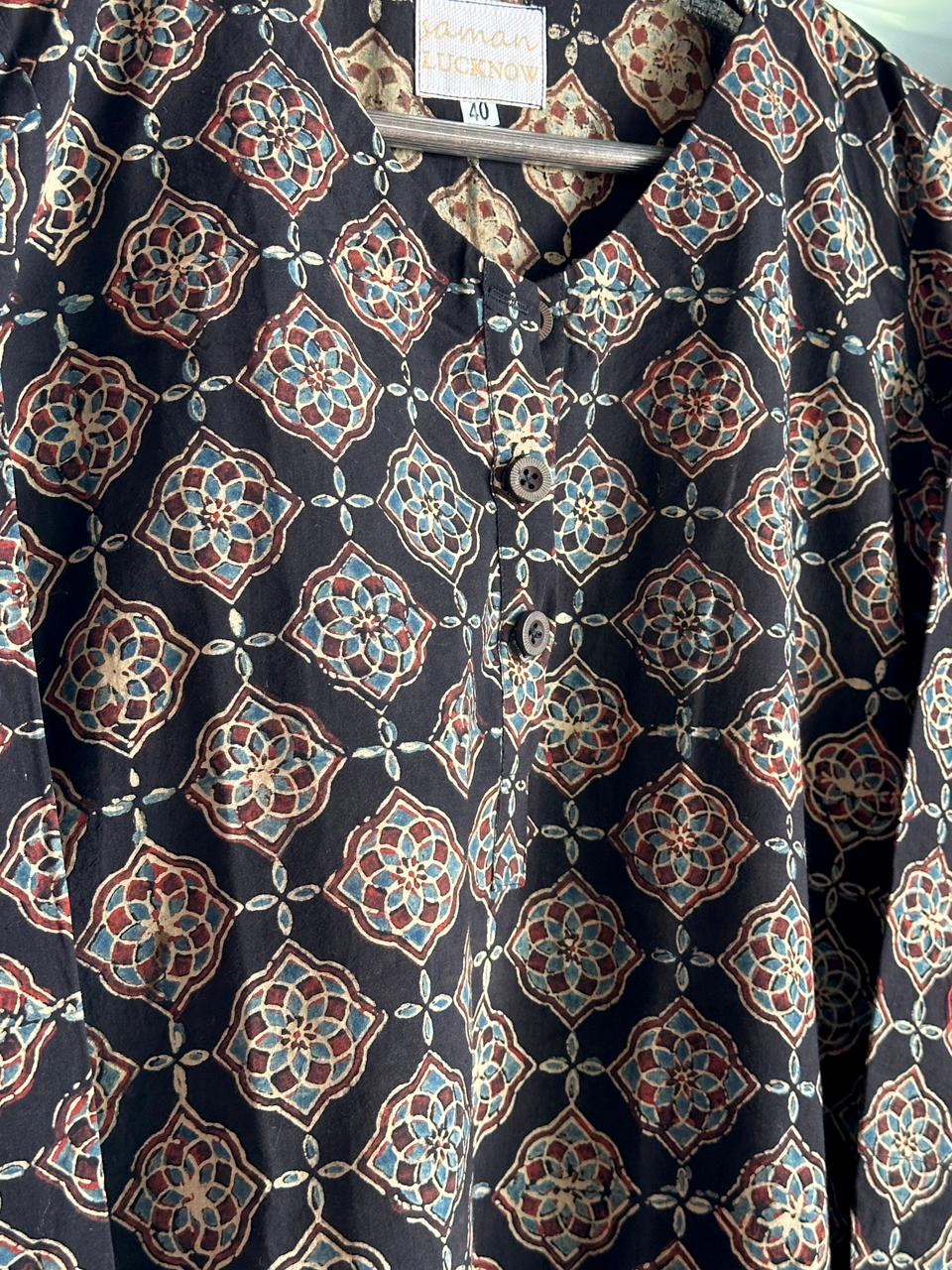 Black Ajrak Multi Shade Cotton Short Kurta