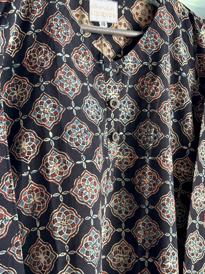 Black Ajrak Multi Shade Cotton Short Kurta