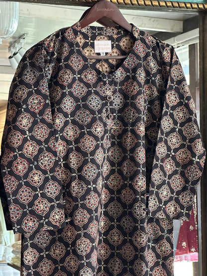 Black Ajrak Multi Shade Cotton Short Kurta