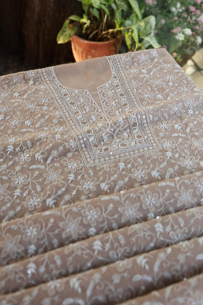 Almond Beige Salmon Shade Chanderi Silk Mukaish Badla Unstitched Fabric