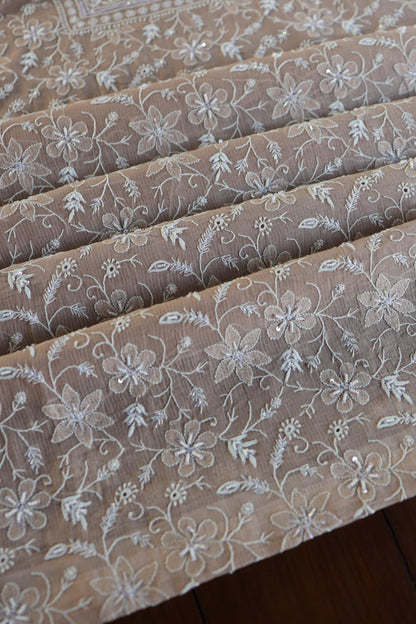 Almond Beige Salmon Shade Chanderi Silk Mukaish Badla Unstitched Fabric