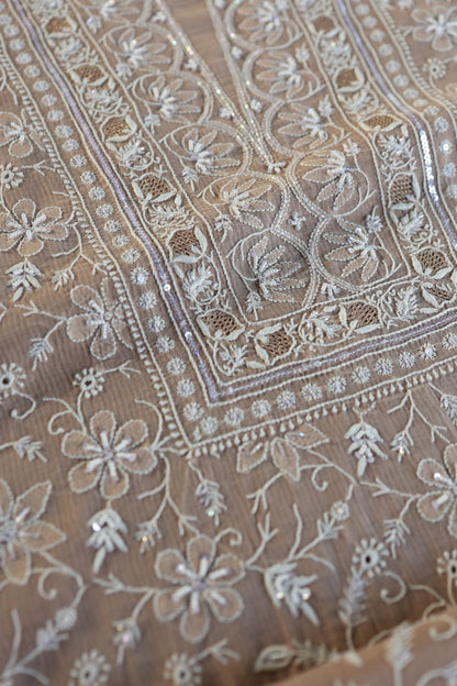 Almond Beige Salmon Shade Chanderi Silk Mukaish Badla Unstitched Fabric