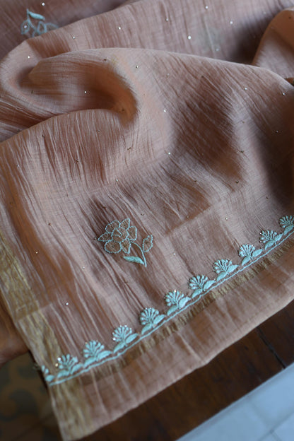 Almond Beige Shade Mal Cotton Fine Chikankari With Kamdani Work Unstitched Fabric