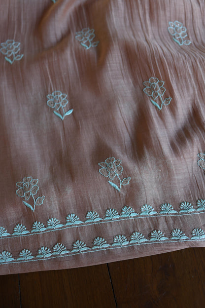 Almond Beige Shade Mal Cotton Fine Chikankari With Kamdani Work Unstitched Fabric