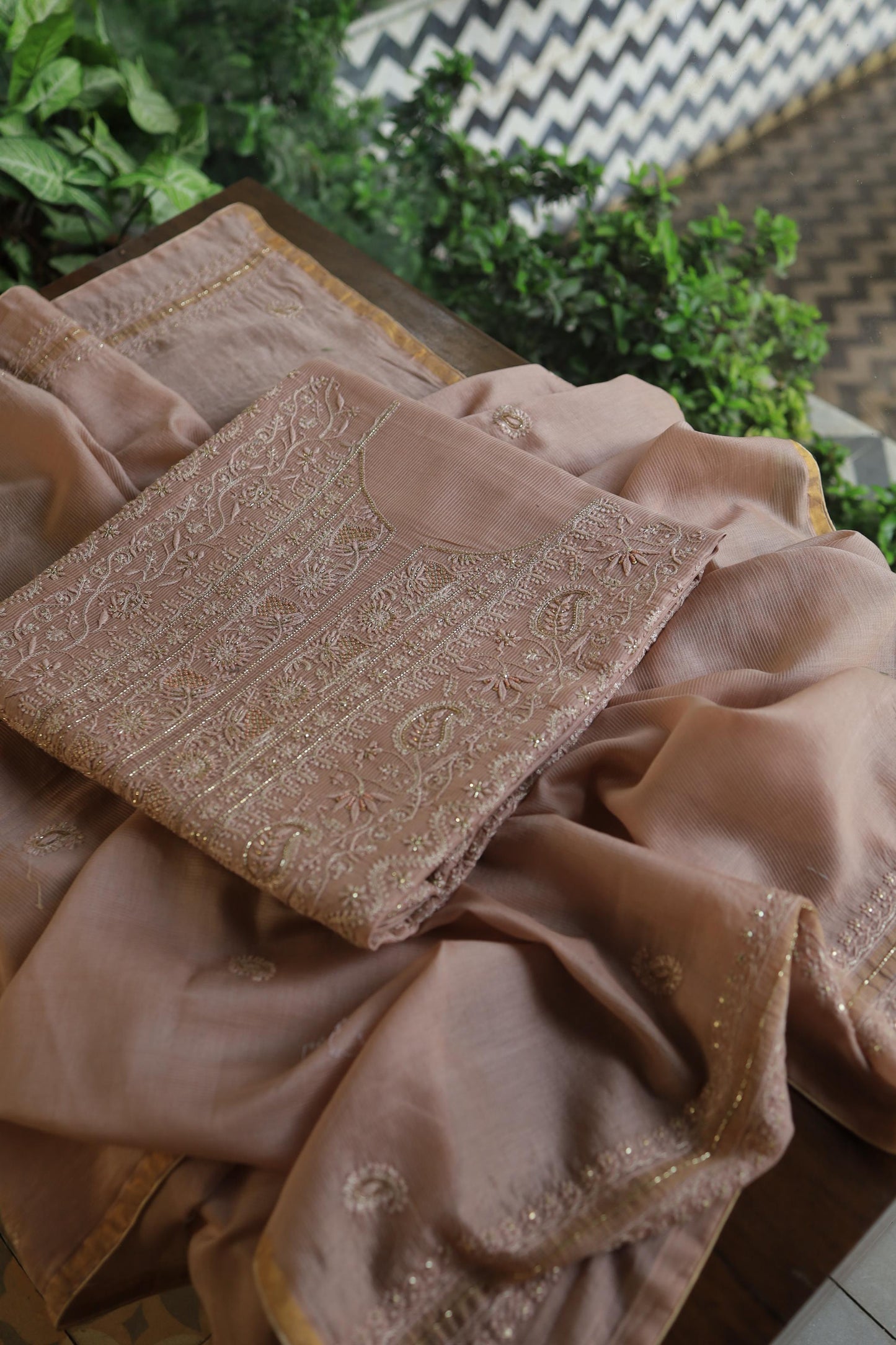 Almond Peach Shade Rasm Maheshwari Highlights Fabric