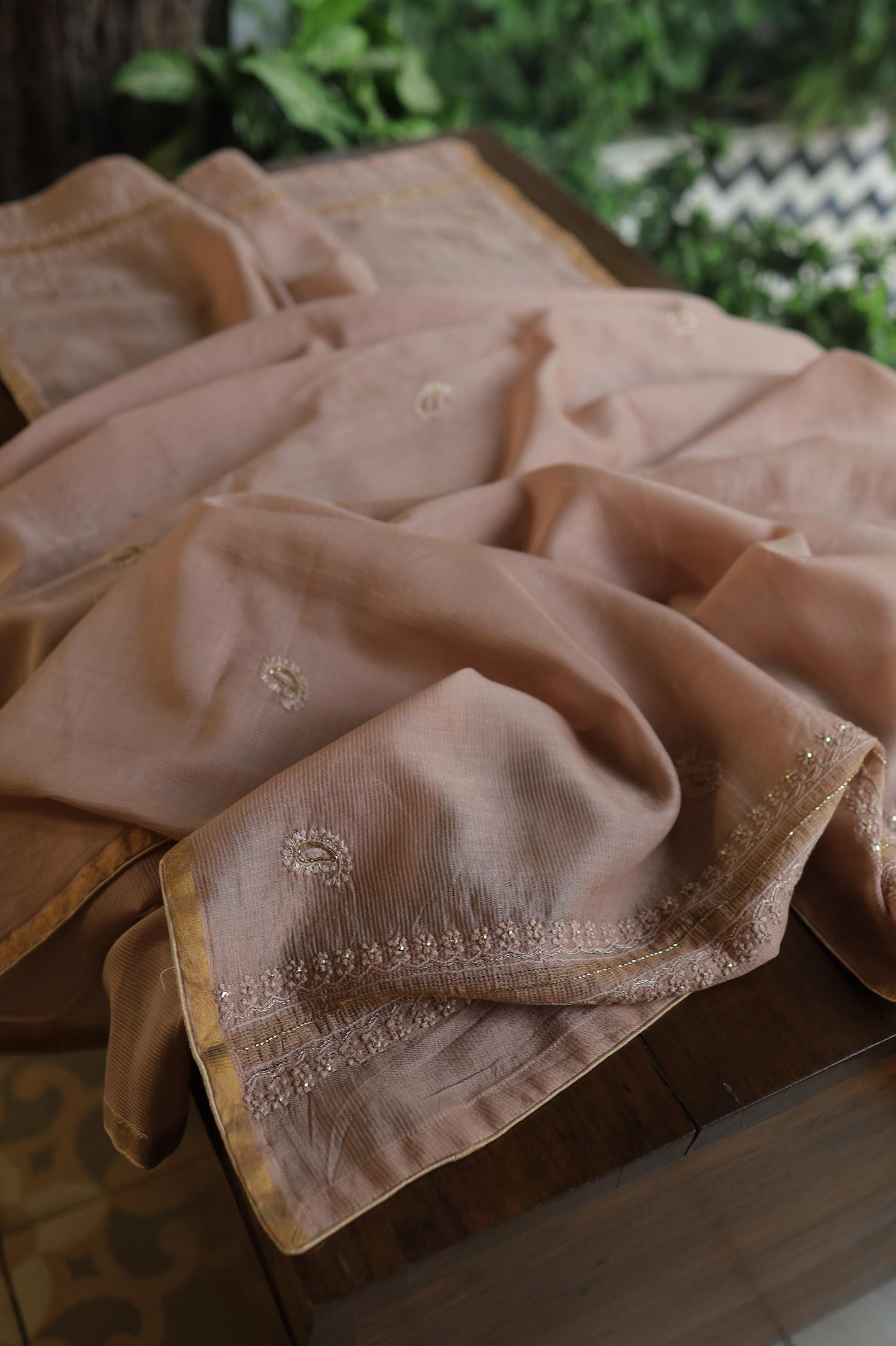 Almond Peach Shade Rasm Maheshwari Highlights Fabric