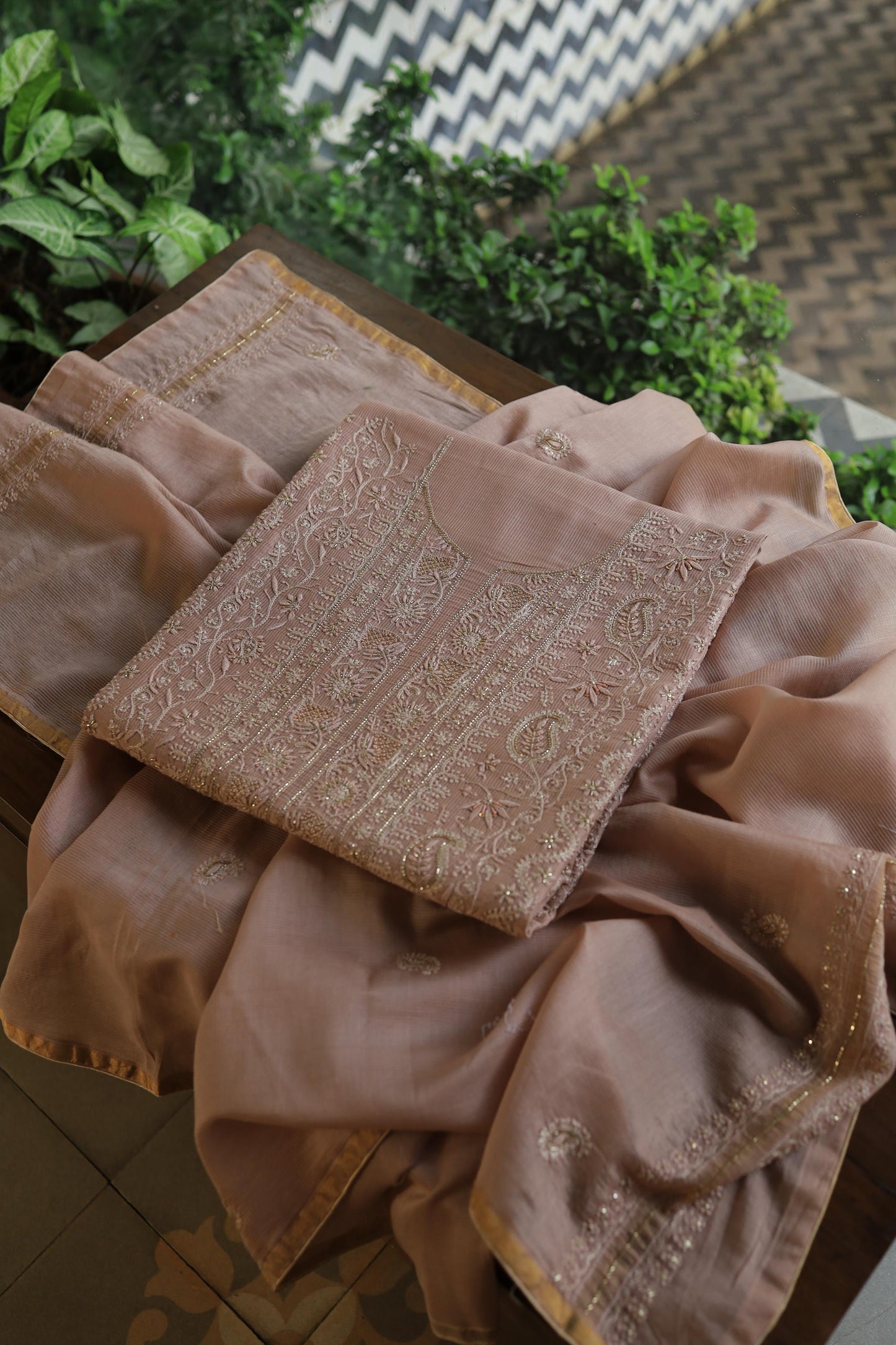 Almond Peach Shade Rasm Maheshwari Highlights Fabric