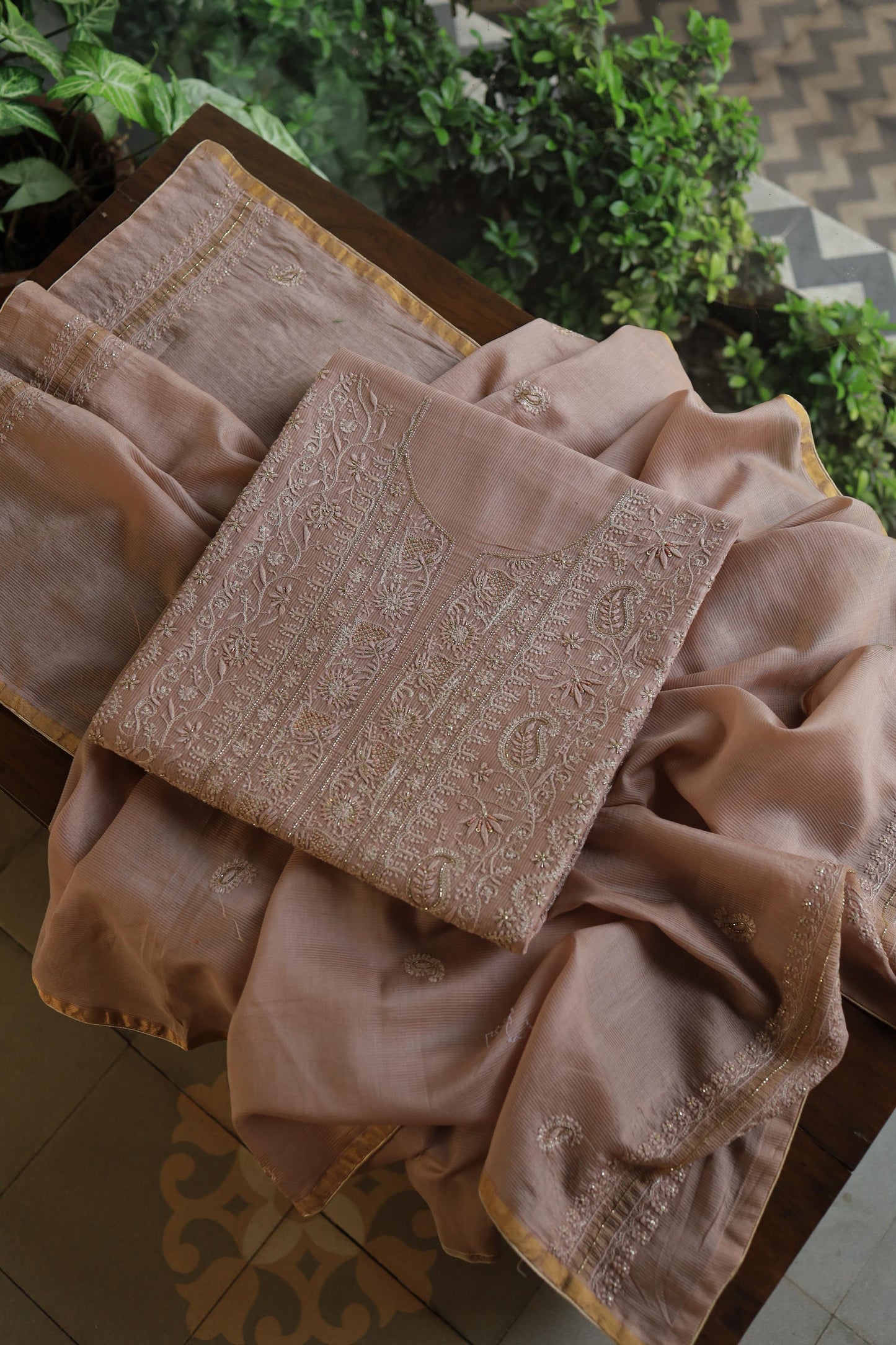 Almond Peach Shade Rasm Maheshwari Highlights Fabric