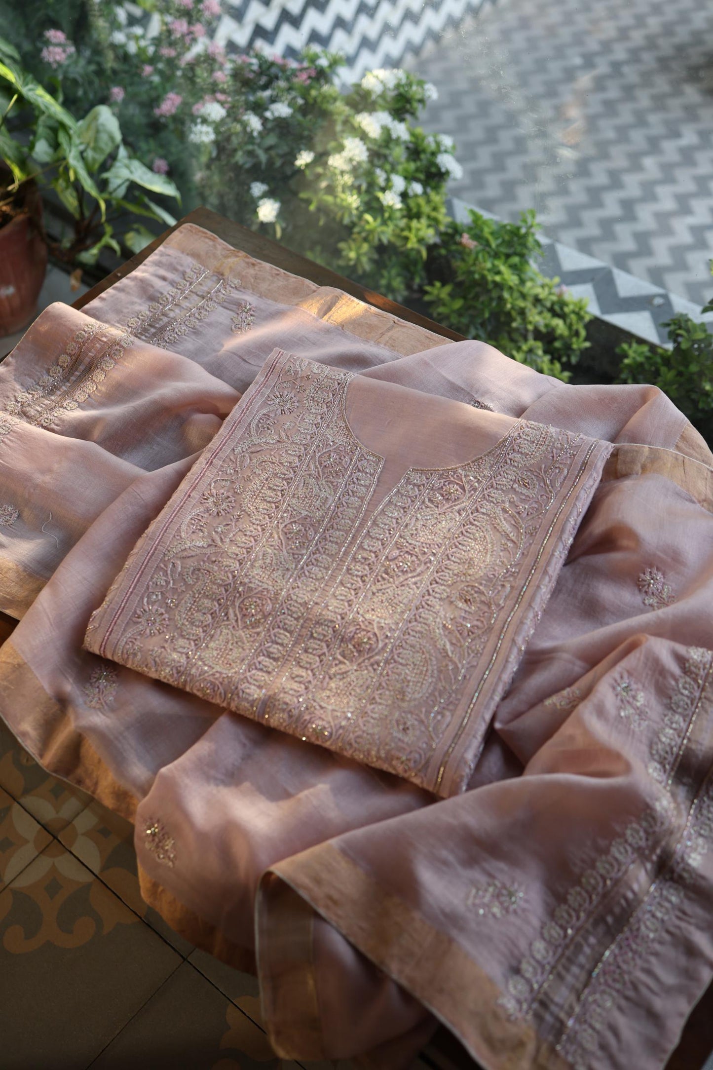 Almond Shade Rasm Maheshwari Highlights Fabric