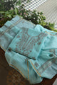 Aqua Blue Shade Mal Cotton Chikankari Unstitched Kurta Dupatta Fabrics With Kamdani
