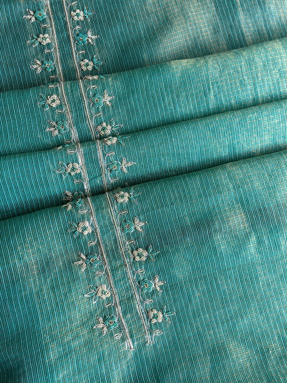 Aqua Blue Shade Shade Tissue Kota Chikankari Unstitched Fabric