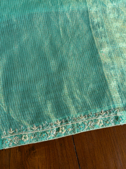 Aqua Blue Shade Shade Tissue Kota Chikankari Unstitched Fabric