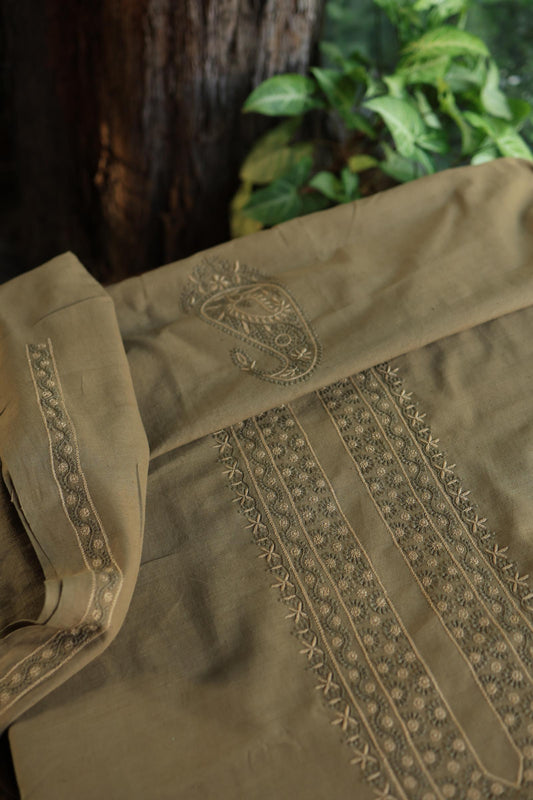 Army Green Malkha Handspun Khadi Kurtas Unisex Fabric