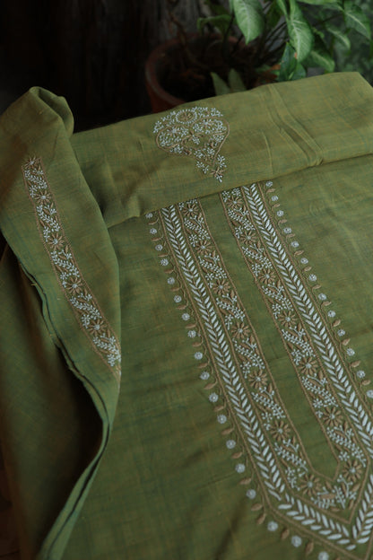 Army Green Shade Malkha Handspun Khadi Kurtas Unisex Fabric