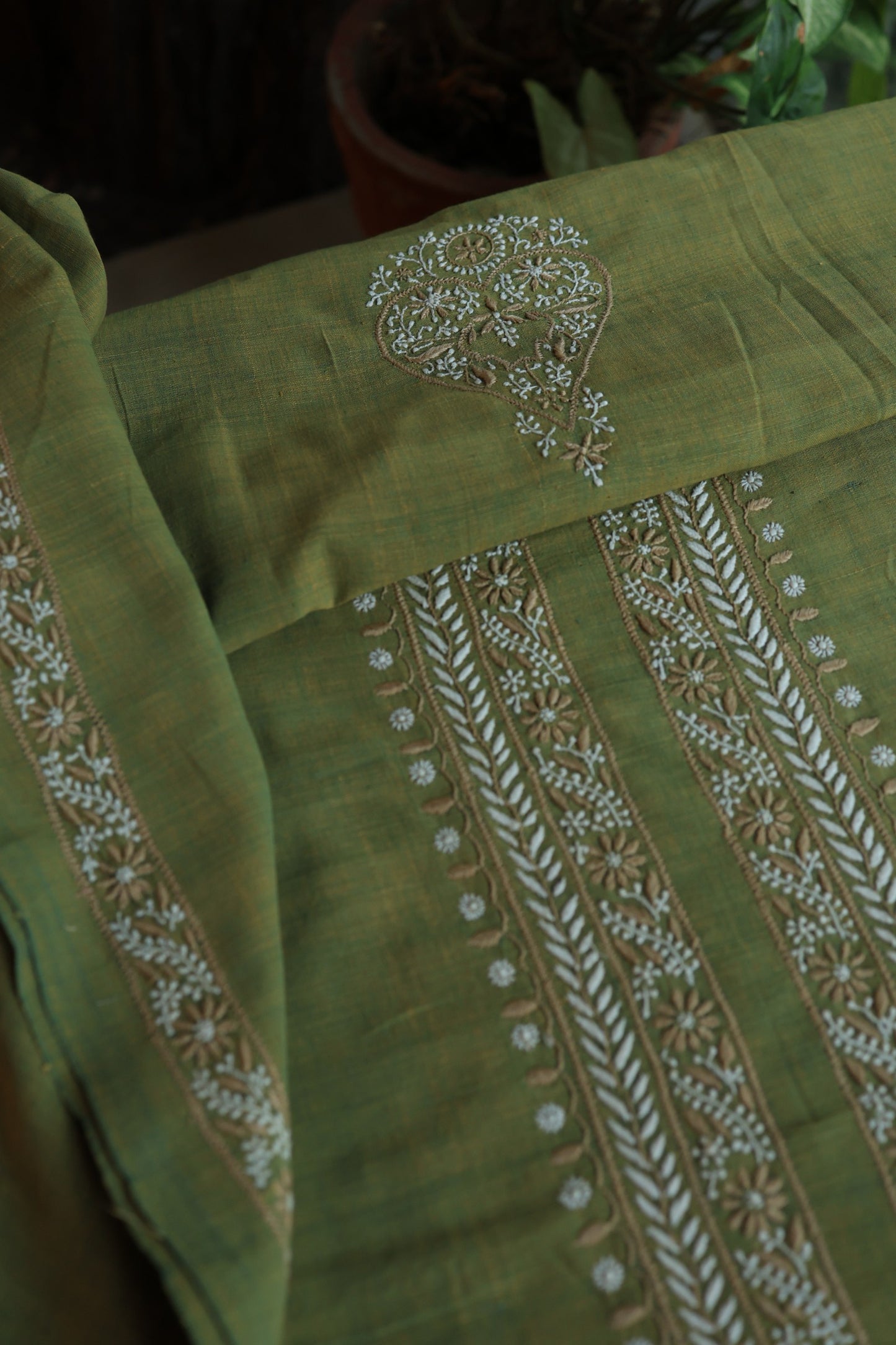Army Green Shade Malkha Handspun Khadi Kurtas Unisex Fabric