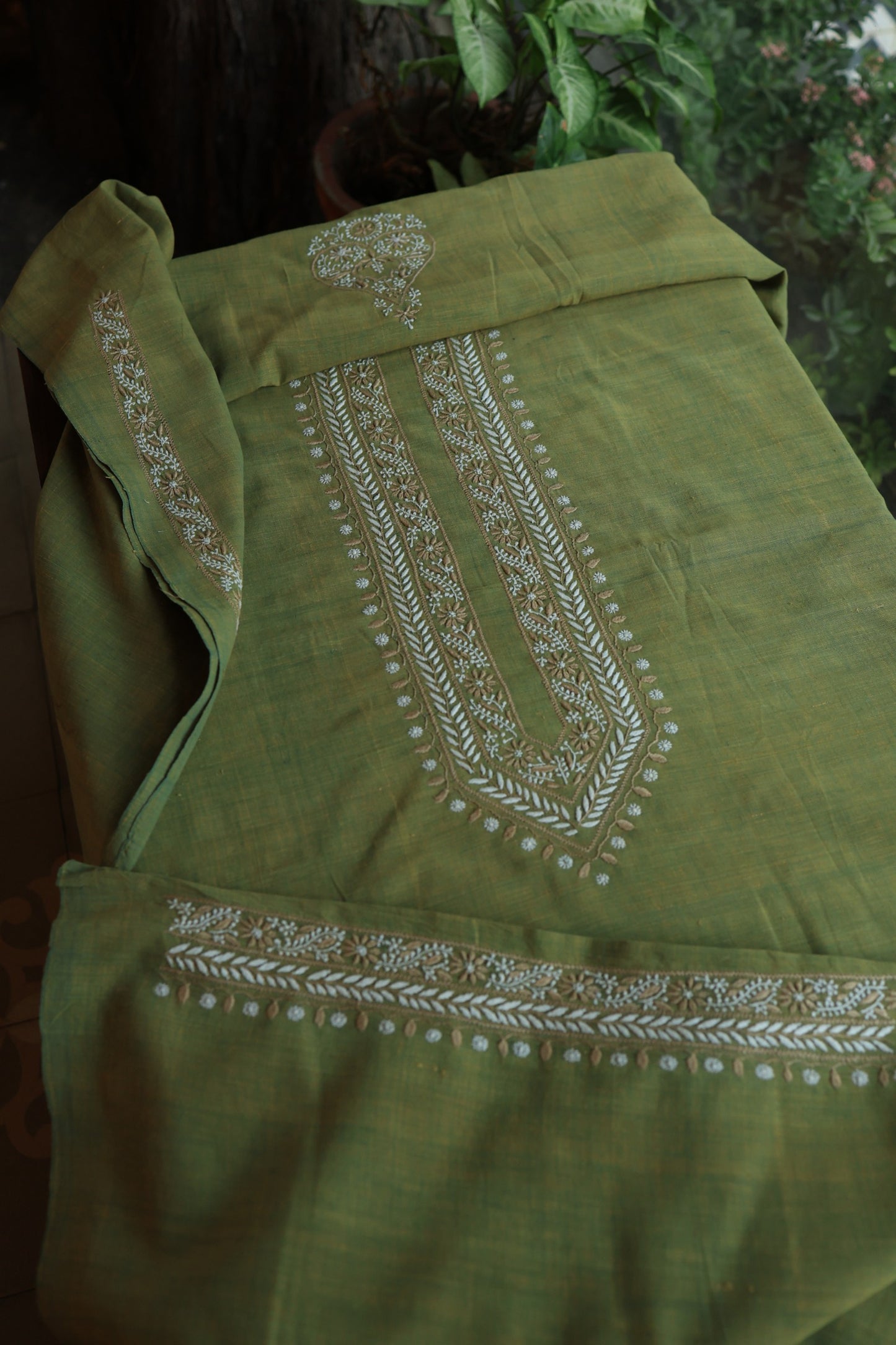 Army Green Shade Malkha Handspun Khadi Kurtas Unisex Fabric