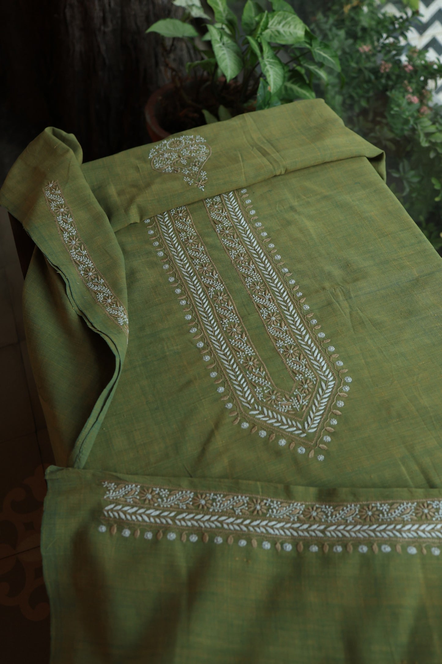 Army Green Shade Malkha Handspun Khadi Kurtas Unisex Fabric