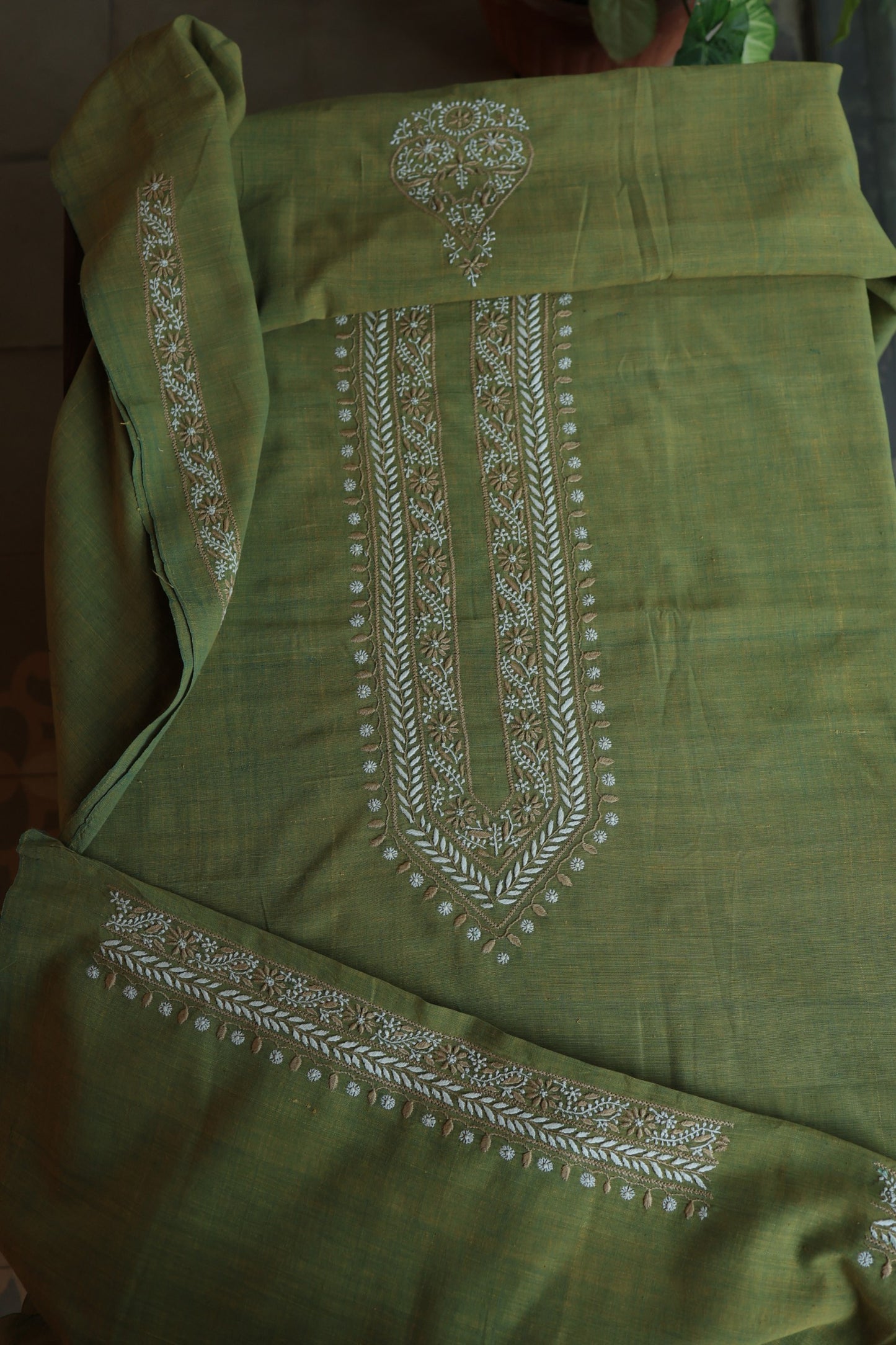 Army Green Shade Malkha Handspun Khadi Kurtas Unisex Fabric