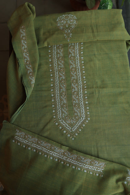 Army Green Shade Malkha Handspun Khadi Kurtas Unisex Fabric