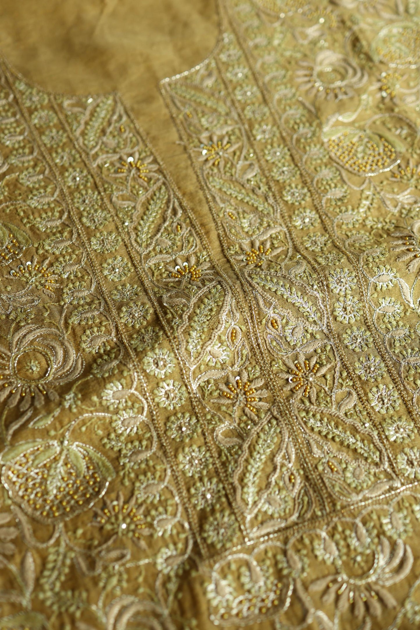 Army Green Shade Tissue Silk Chikankari Unstitched Fabric