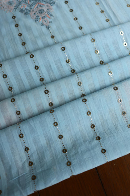 Baby Blue Shade Shade Mal Cotton Fine Chikankari Unstitched Fabric