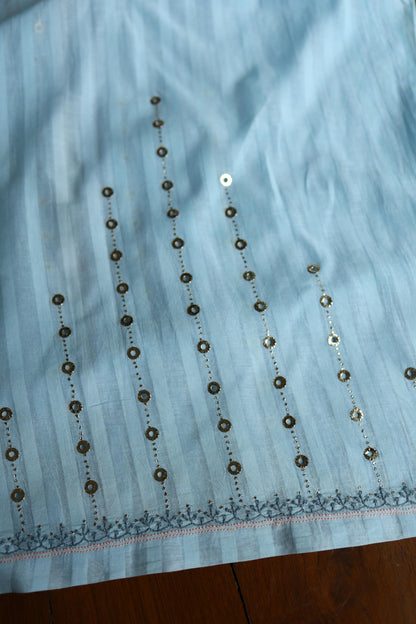 Baby Blue Shade Shade Mal Cotton Fine Chikankari Unstitched Fabric