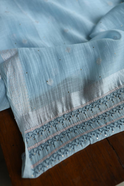 Baby Blue Shade Shade Mal Cotton Fine Chikankari Unstitched Fabric