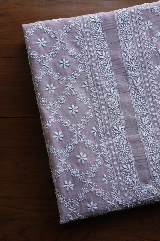 Baby Pink All Over Chikankari Malmal Unstitched Men's Kurtas Fabric