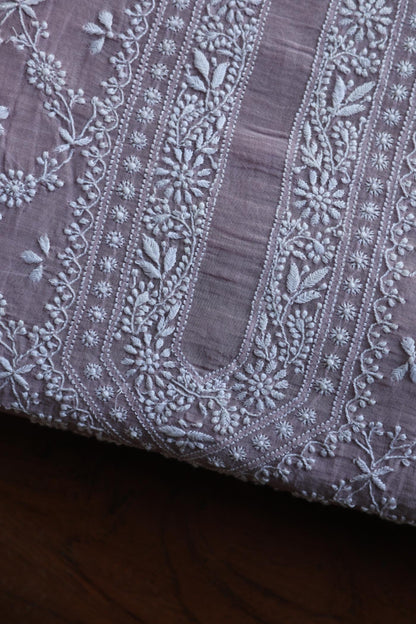 Baby Pink All Over Chikankari Malmal Unstitched Men's Kurtas Fabric
