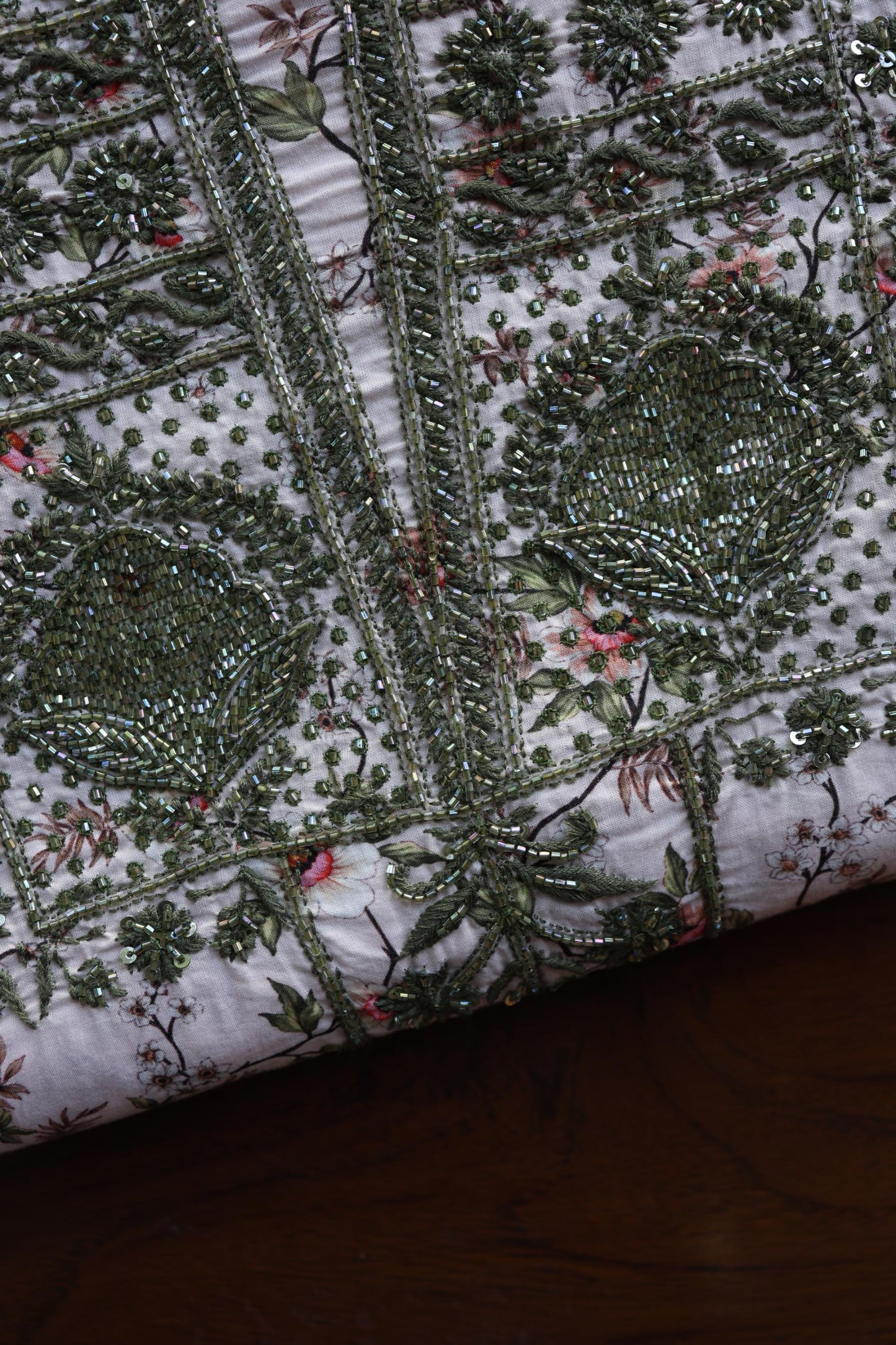 Baby Pink Floral Cotton Kurta Fabric with Chikankari & Sequin Work