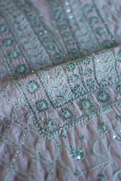 Baby Pink Mal Chanderi Silk Chikankari With Sequins Unstitched Kurta Dupatta Set