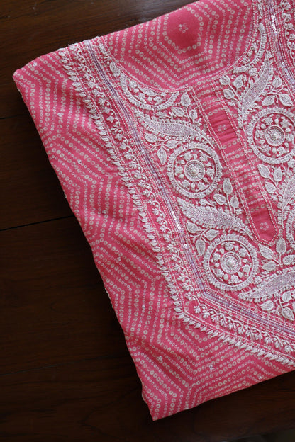 Baby Pink Muslin Chikankari Kurta Fabric