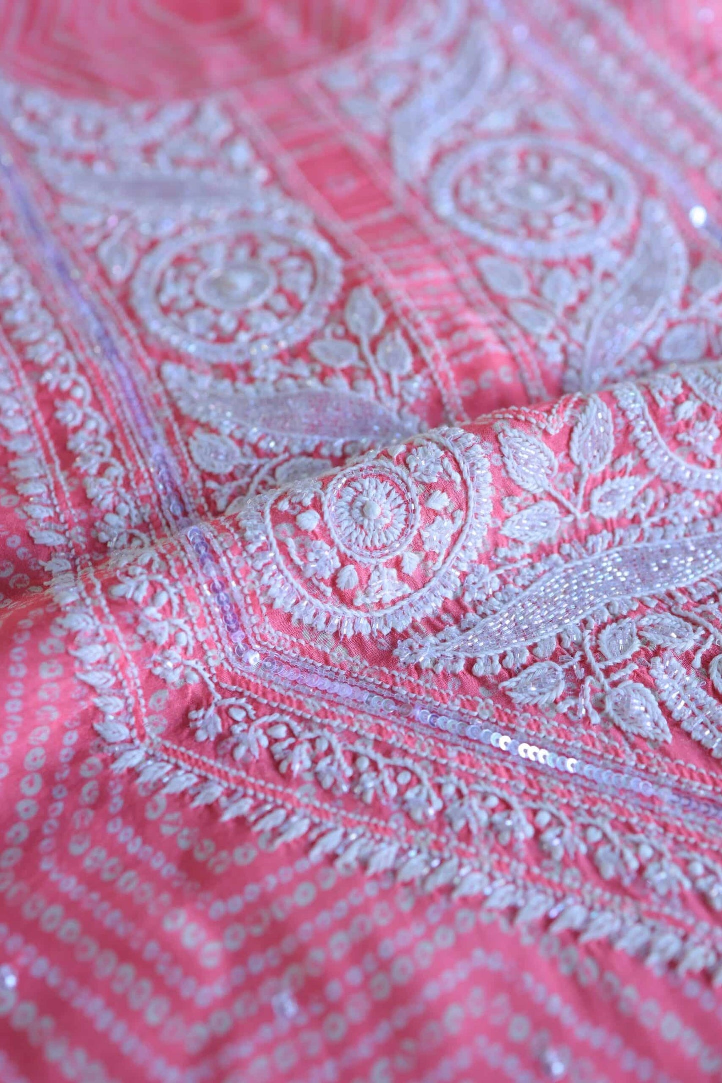 Baby Pink Muslin Chikankari Kurta Fabric