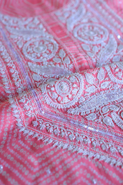 Baby Pink Muslin Chikankari Kurta Fabric
