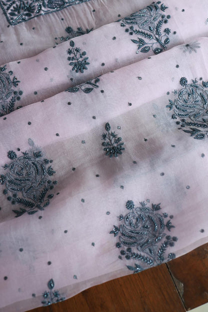 Baby Pink Noor Organza Silk Chikankari Unstitched Kurta Dupatta Set