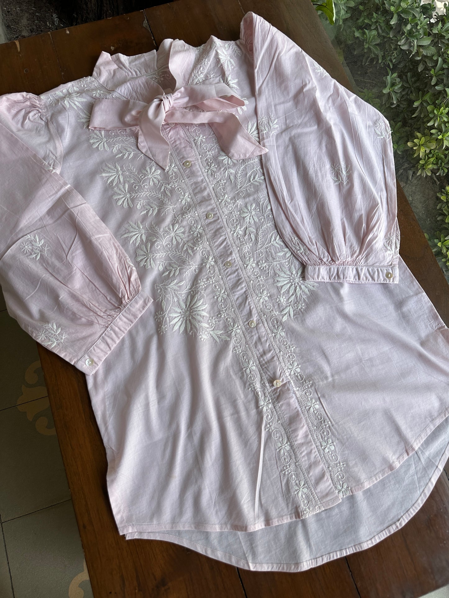 Baby Pink Shade Chikankari Short Shirt