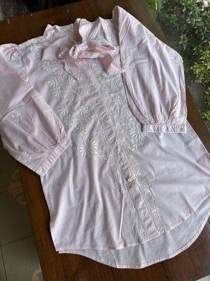 Baby Pink Shade Chikankari Short Shirt