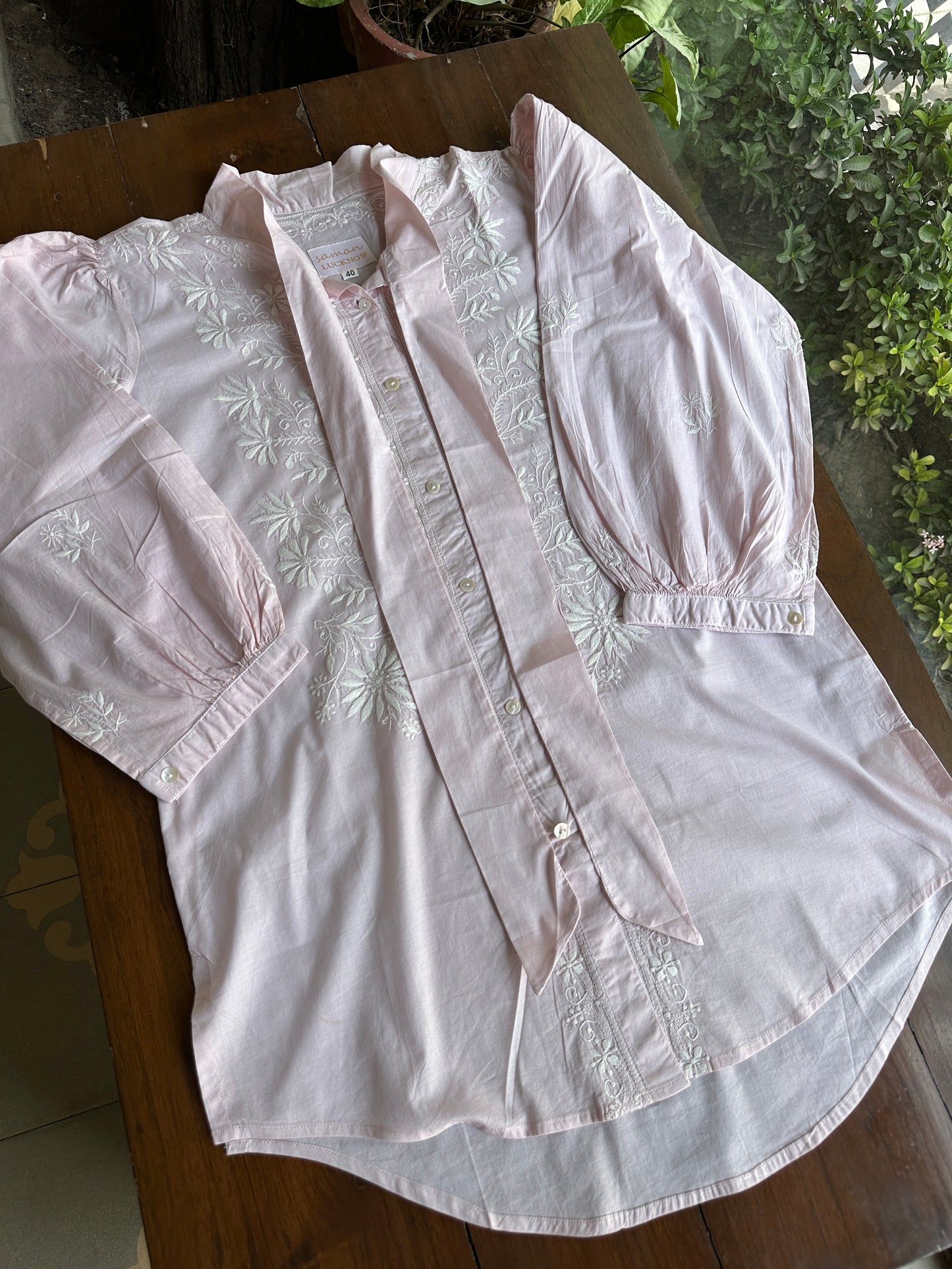 Baby Pink Shade Chikankari Short Shirt
