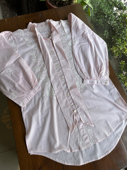 Baby Pink Shade Chikankari Short Shirt
