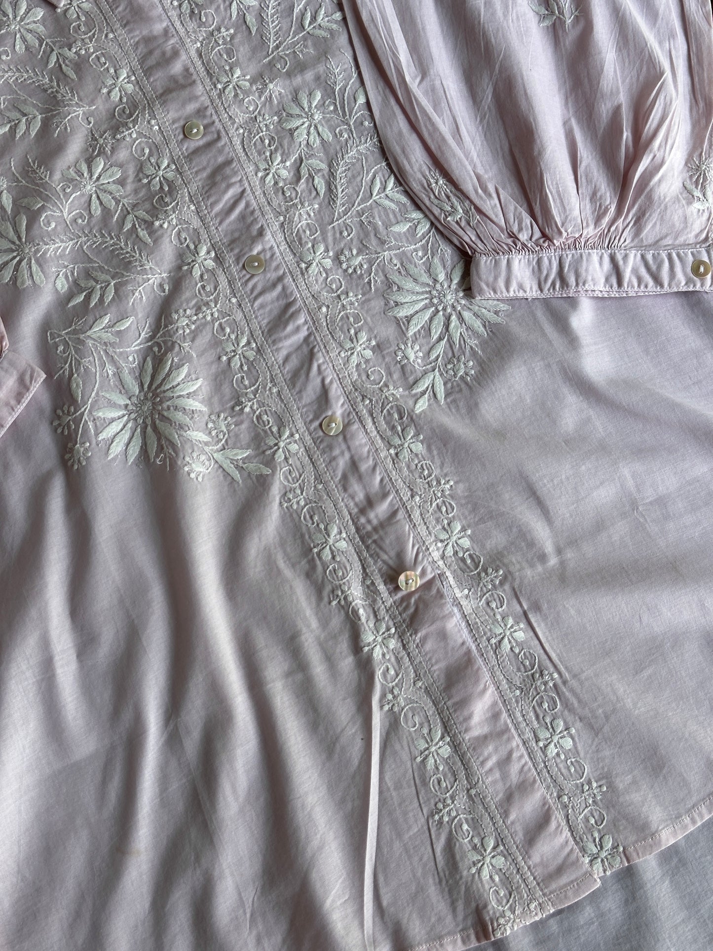Baby Pink Shade Chikankari Short Shirt