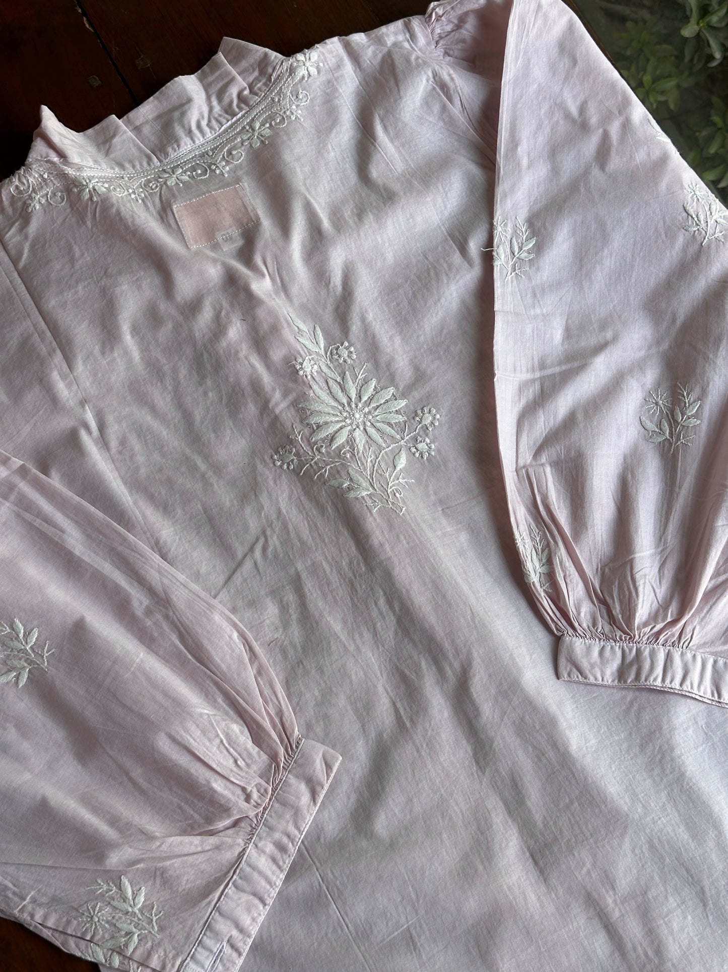 Baby Pink Shade Chikankari Short Shirt