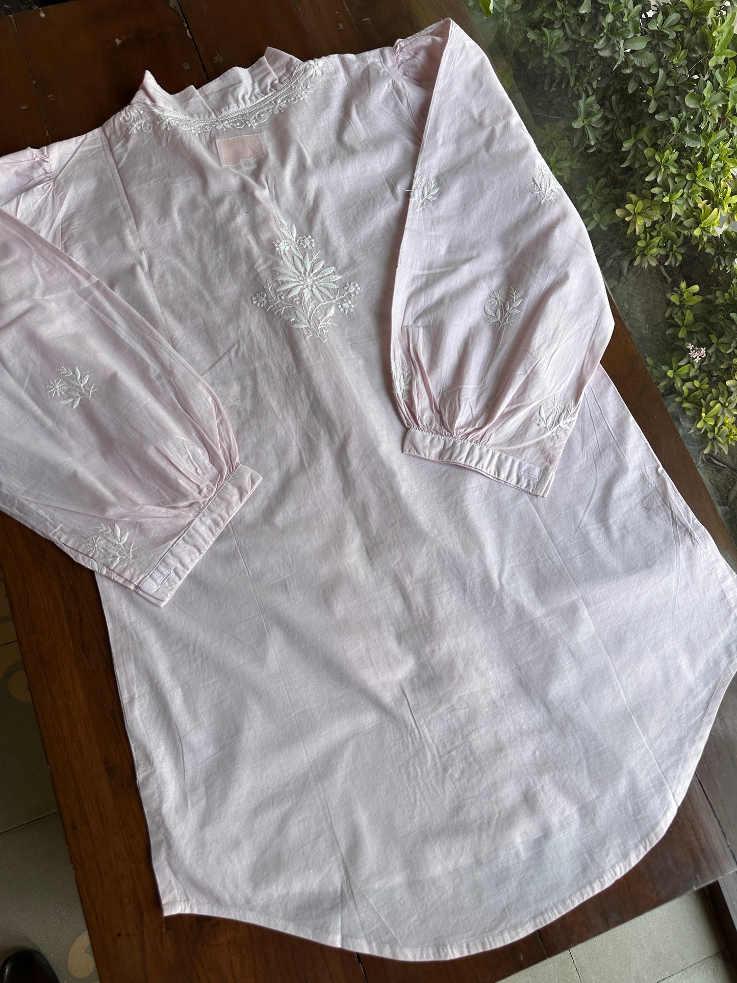 Baby Pink Shade Chikankari Short Shirt