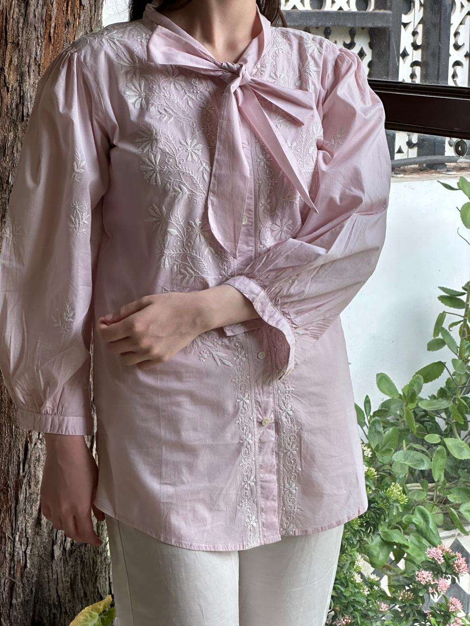 Baby Pink Shade Cotton Chikankari Shirt