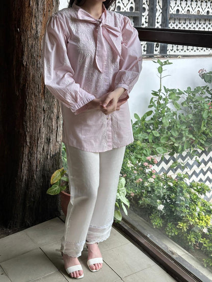 Baby Pink Shade Cotton Chikankari Shirt