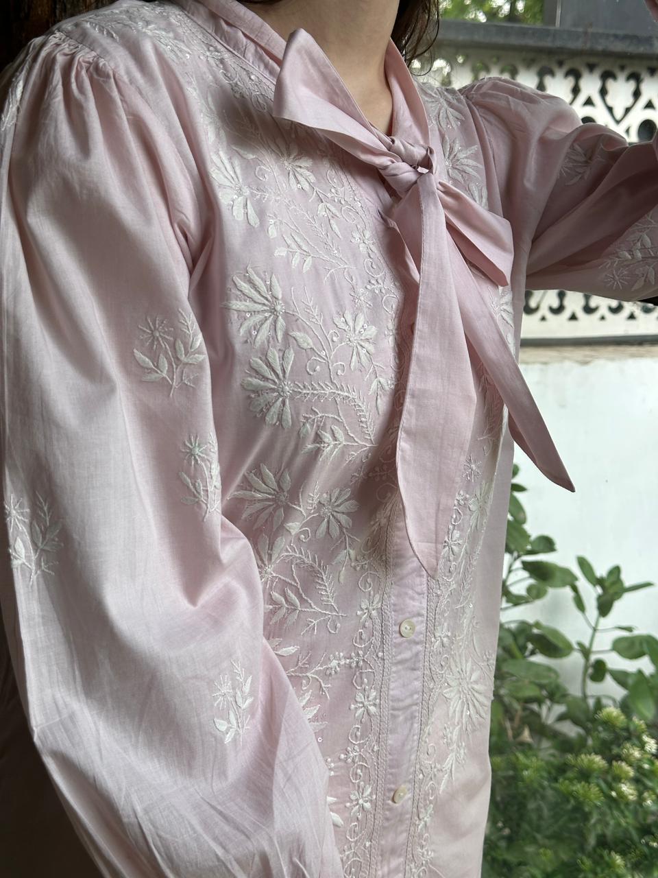 Baby Pink Shade Cotton Chikankari Shirt