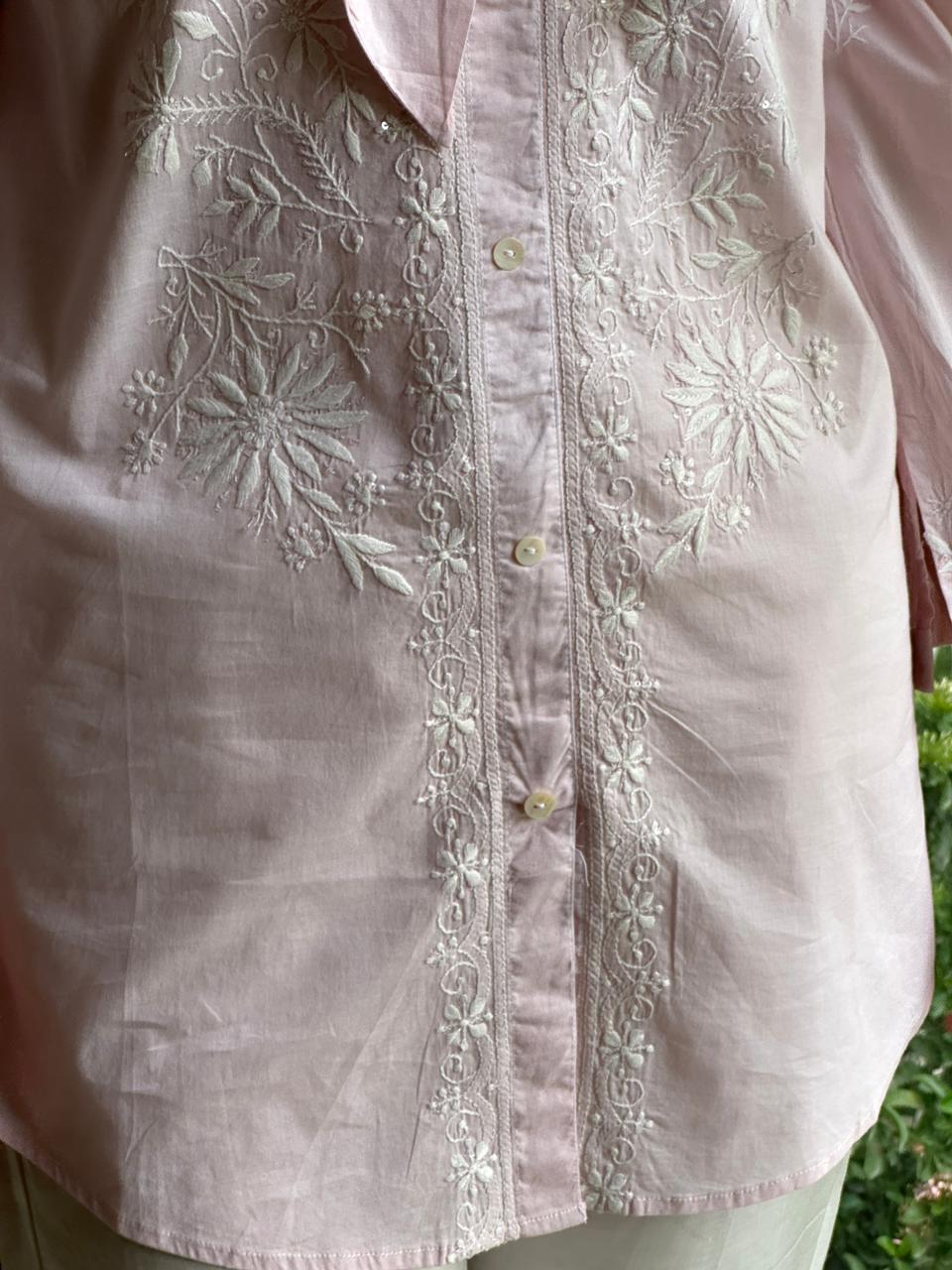 Baby Pink Shade Cotton Chikankari Shirt