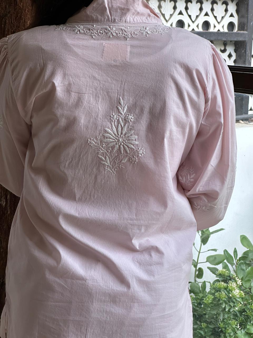 Baby Pink Shade Cotton Chikankari Shirt