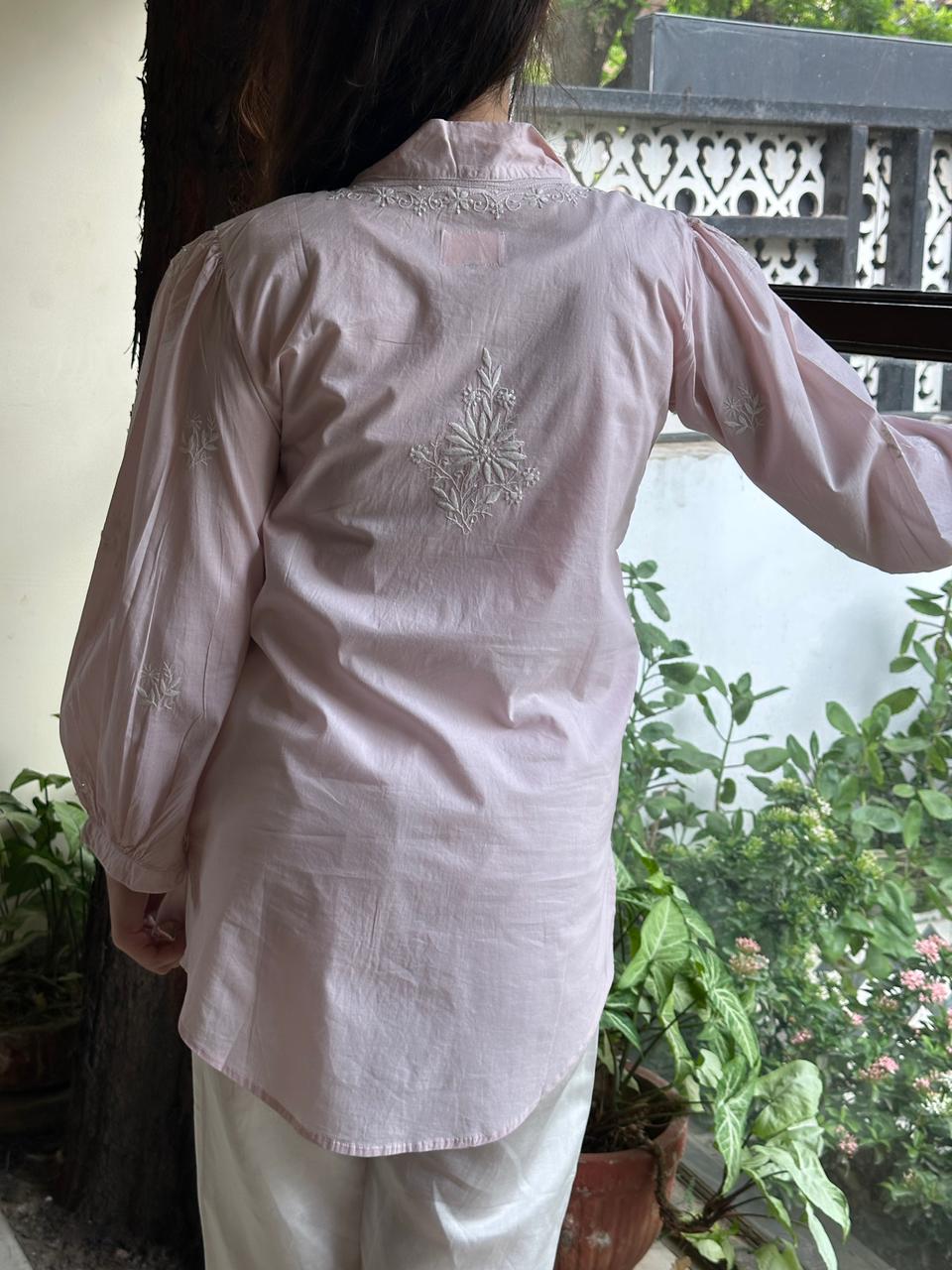 Baby Pink Shade Cotton Chikankari Shirt
