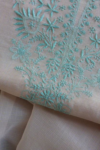 Baby Pink & Sea Green  Kota Chikankari Unstitched Fabric